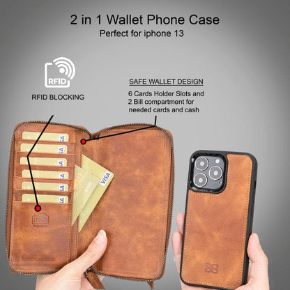 Detachable Leather Zipper Wallet Cases for Apple iPhone 13 Series