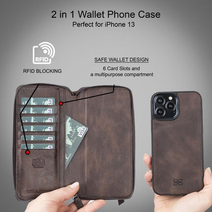 Detachable Leather Zipper Wallet Cases for Apple iPhone 13 Series